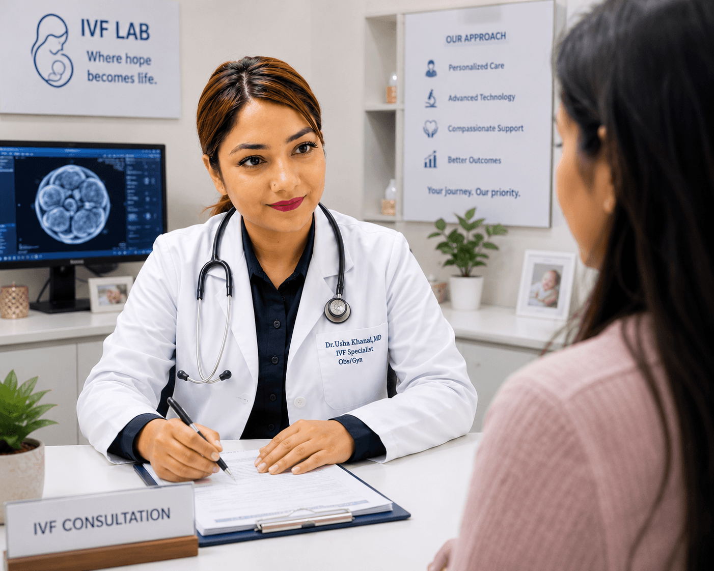 Dr. Usha Khanal with patient counselling visual